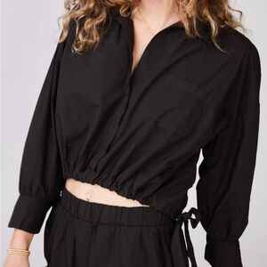 Stateside Structured Poplin Tie Hem
Shirt in Black